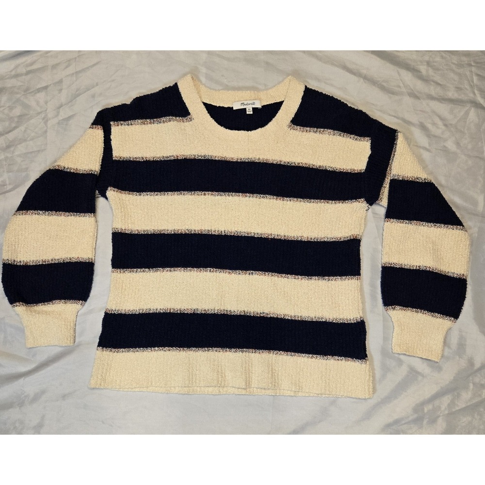 Madewell Striped Lakeville Pullover Sweater in‎ Navy/Cream Size XS Soft Knit